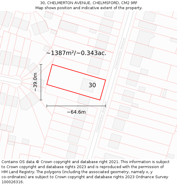 30, CHELMERTON AVENUE, CHELMSFORD, CM2 9RF: Plot and title map