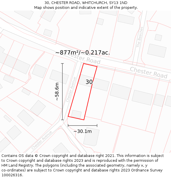 30, CHESTER ROAD, WHITCHURCH, SY13 1ND: Plot and title map