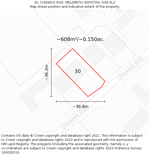 30, CHISWICK END, MELDRETH, ROYSTON, SG8 6LZ: Plot and title map