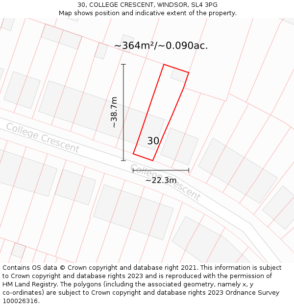 30, COLLEGE CRESCENT, WINDSOR, SL4 3PG: Plot and title map