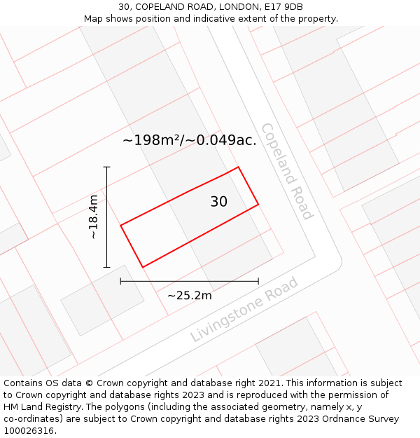 30, COPELAND ROAD, LONDON, E17 9DB: Plot and title map