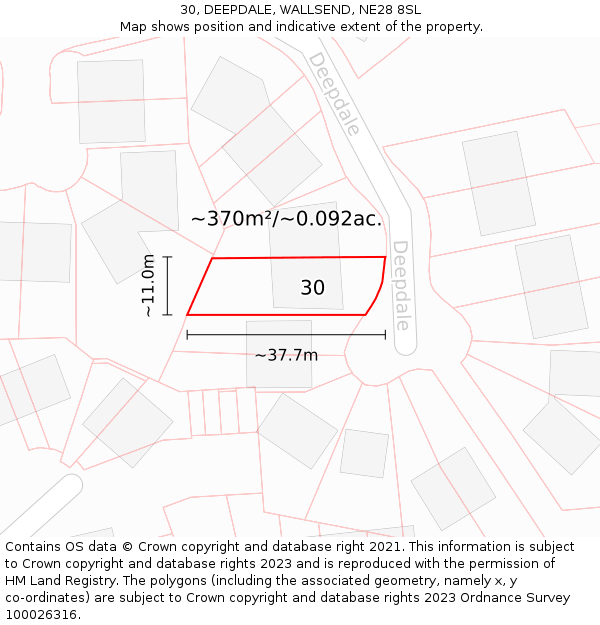 30, DEEPDALE, WALLSEND, NE28 8SL: Plot and title map
