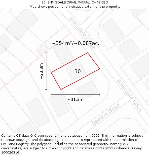 30, ENNISDALE DRIVE, WIRRAL, CH48 6BD: Plot and title map