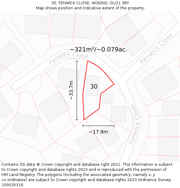 30, FENWICK CLOSE, WOKING, GU21 3BY: Plot and title map