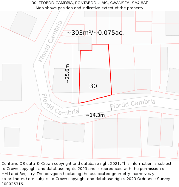 30, FFORDD CAMBRIA, PONTARDDULAIS, SWANSEA, SA4 8AF: Plot and title map