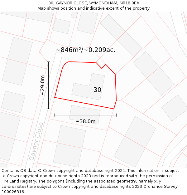 30, GAYNOR CLOSE, WYMONDHAM, NR18 0EA: Plot and title map