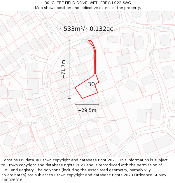 30, GLEBE FIELD DRIVE, WETHERBY, LS22 6WG: Plot and title map