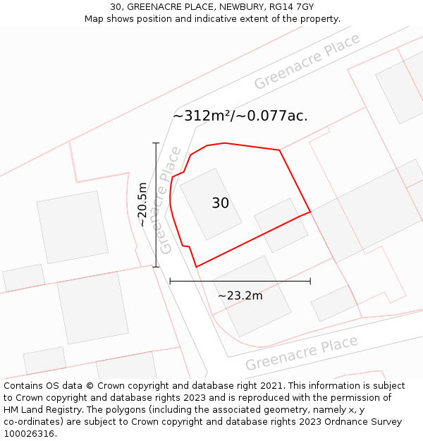 30, GREENACRE PLACE, NEWBURY, RG14 7GY: Plot and title map