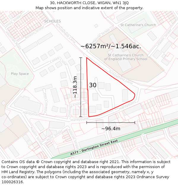 30, HACKWORTH CLOSE, WIGAN, WN1 3JQ: Plot and title map