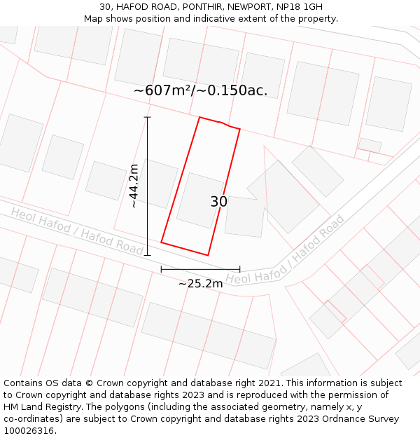 30, HAFOD ROAD, PONTHIR, NEWPORT, NP18 1GH: Plot and title map