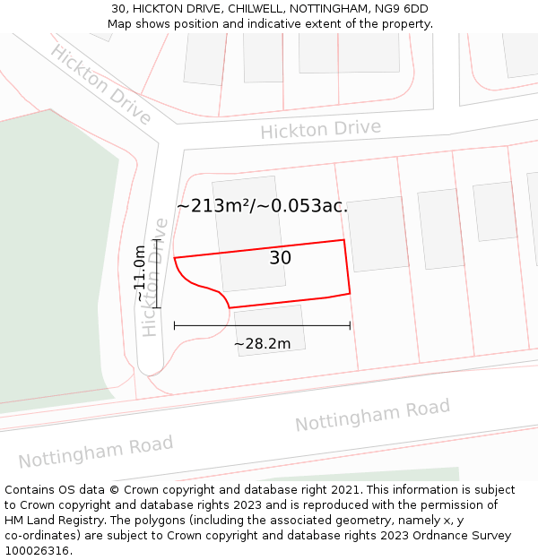 30, HICKTON DRIVE, CHILWELL, NOTTINGHAM, NG9 6DD: Plot and title map