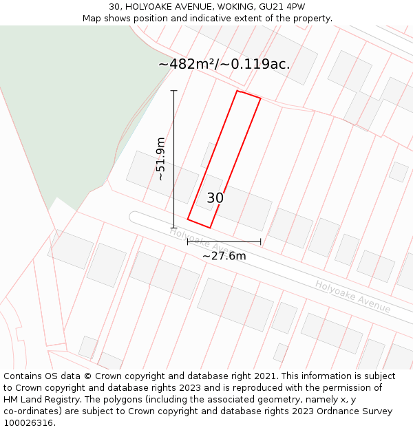 30, HOLYOAKE AVENUE, WOKING, GU21 4PW: Plot and title map