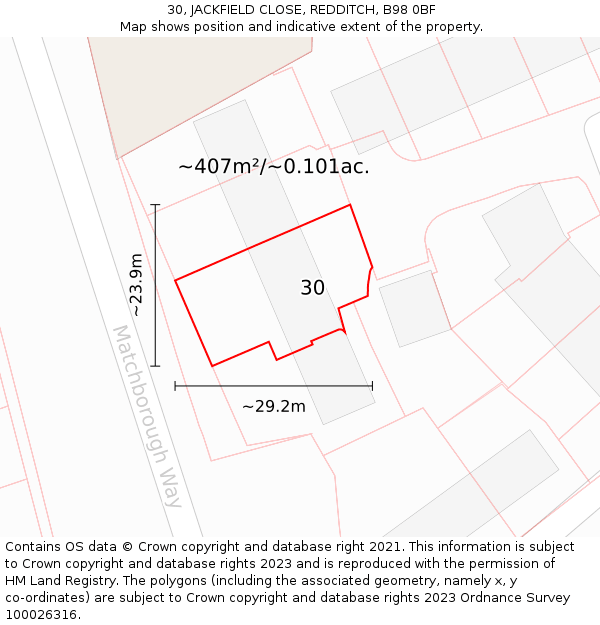 30, JACKFIELD CLOSE, REDDITCH, B98 0BF: Plot and title map