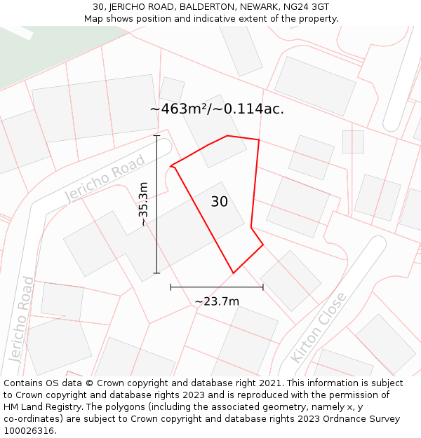 30, JERICHO ROAD, BALDERTON, NEWARK, NG24 3GT: Plot and title map