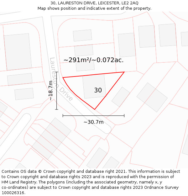 30, LAURESTON DRIVE, LEICESTER, LE2 2AQ: Plot and title map