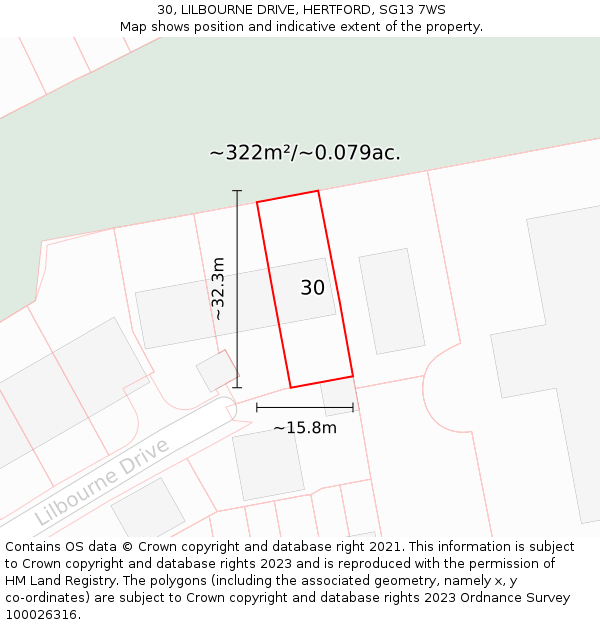 30, LILBOURNE DRIVE, HERTFORD, SG13 7WS: Plot and title map