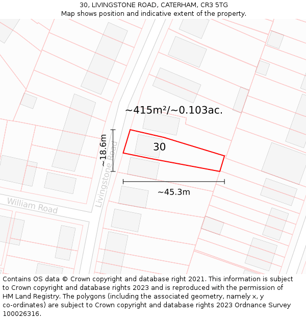 30, LIVINGSTONE ROAD, CATERHAM, CR3 5TG: Plot and title map