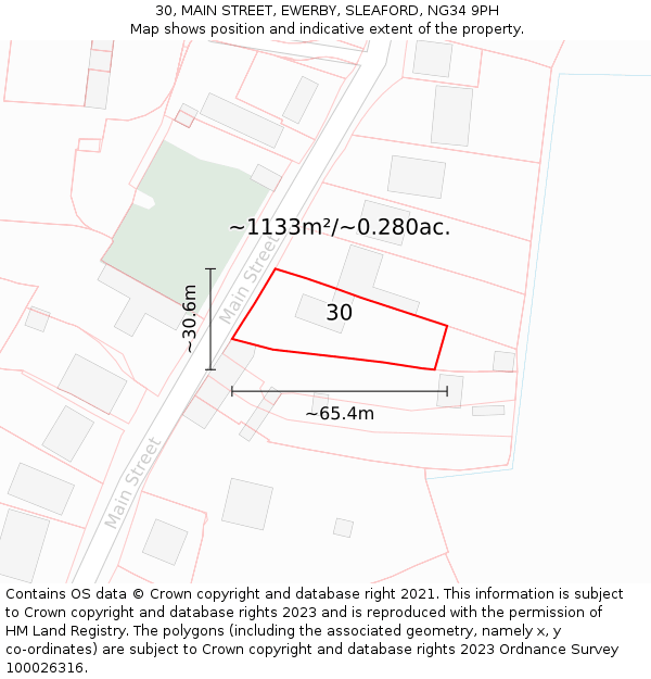 30, MAIN STREET, EWERBY, SLEAFORD, NG34 9PH: Plot and title map