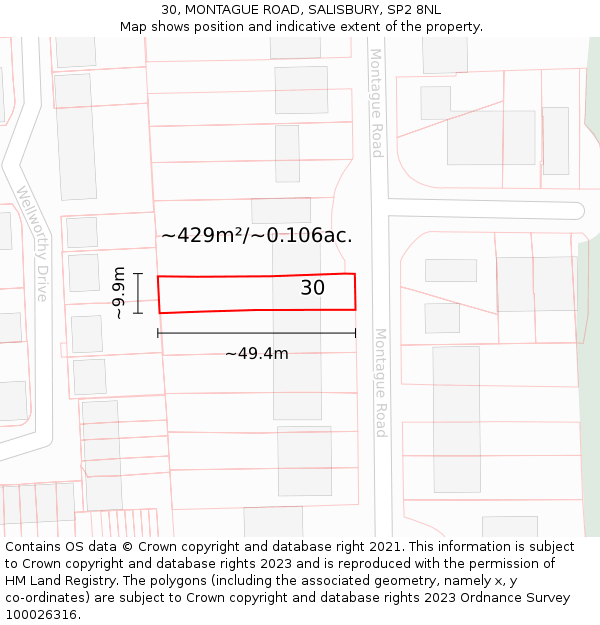 30, MONTAGUE ROAD, SALISBURY, SP2 8NL: Plot and title map