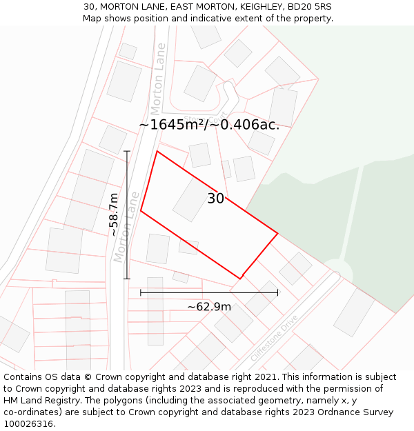 30, MORTON LANE, EAST MORTON, KEIGHLEY, BD20 5RS: Plot and title map