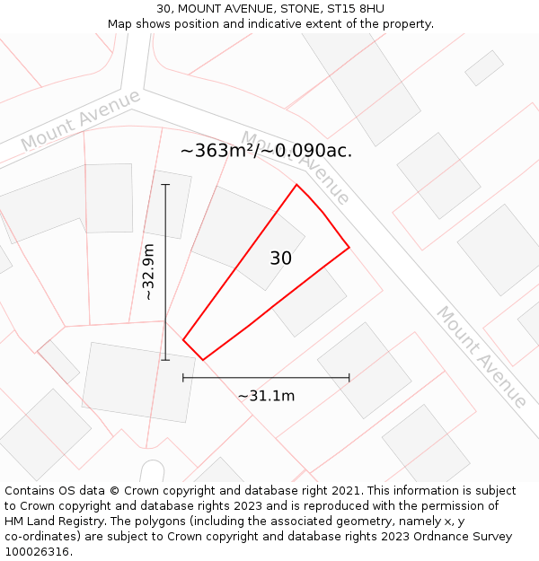 30, MOUNT AVENUE, STONE, ST15 8HU: Plot and title map