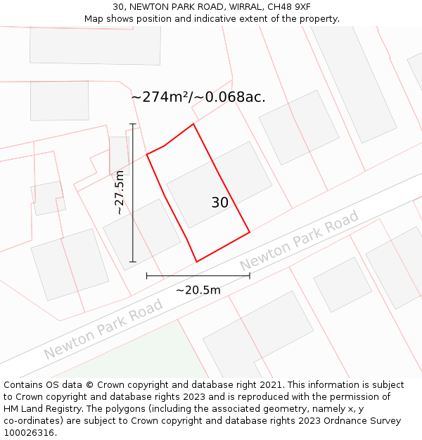 30, NEWTON PARK ROAD, WIRRAL, CH48 9XF: Plot and title map