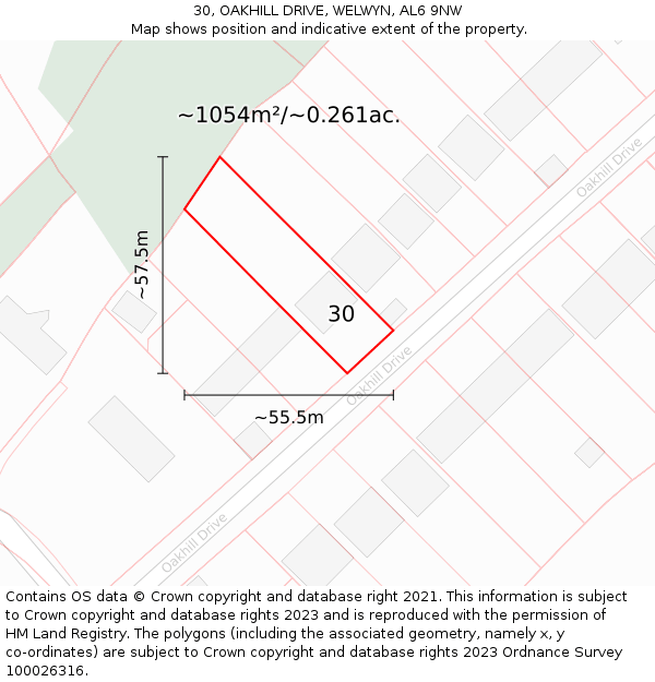 30, OAKHILL DRIVE, WELWYN, AL6 9NW: Plot and title map