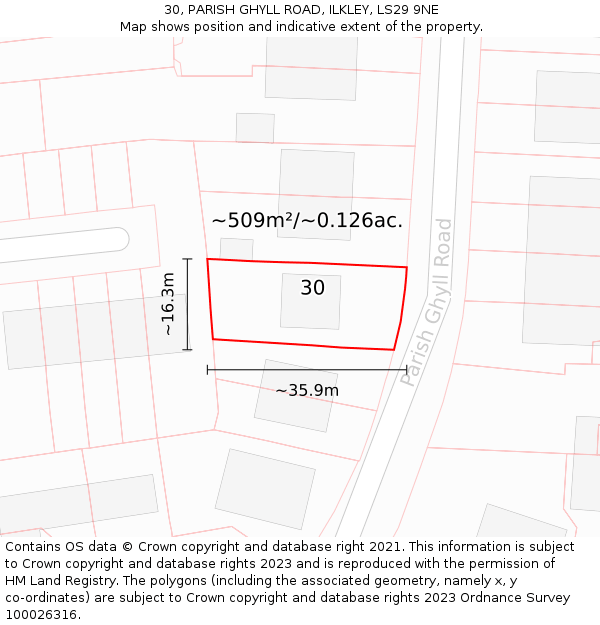 30, PARISH GHYLL ROAD, ILKLEY, LS29 9NE: Plot and title map