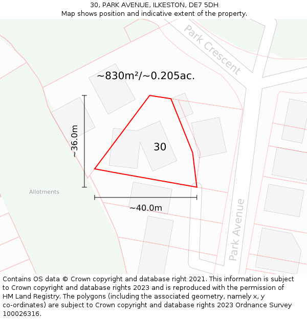 30, PARK AVENUE, ILKESTON, DE7 5DH: Plot and title map