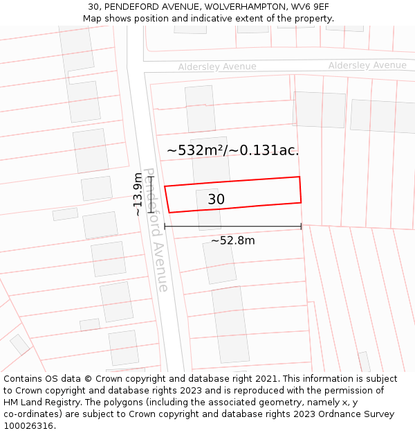 30, PENDEFORD AVENUE, WOLVERHAMPTON, WV6 9EF: Plot and title map