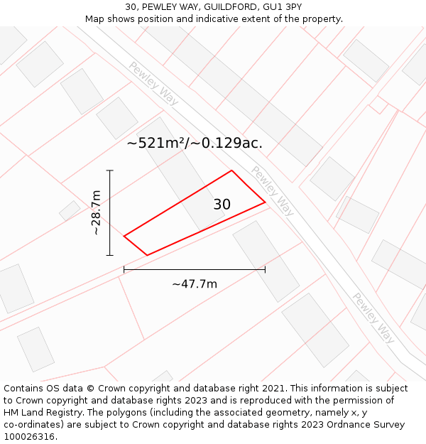 30, PEWLEY WAY, GUILDFORD, GU1 3PY: Plot and title map