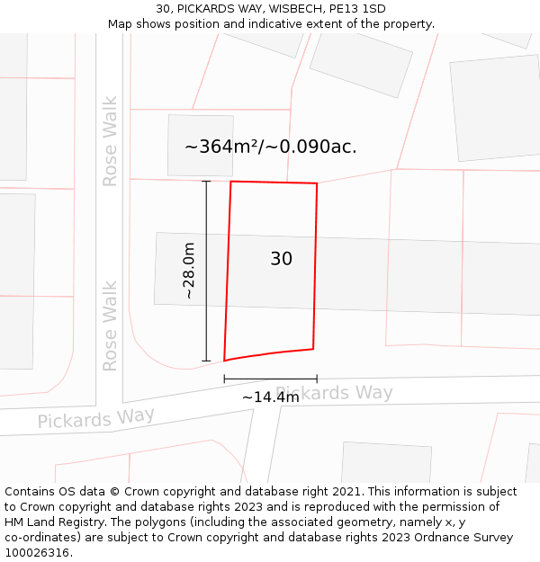 30, PICKARDS WAY, WISBECH, PE13 1SD: Plot and title map