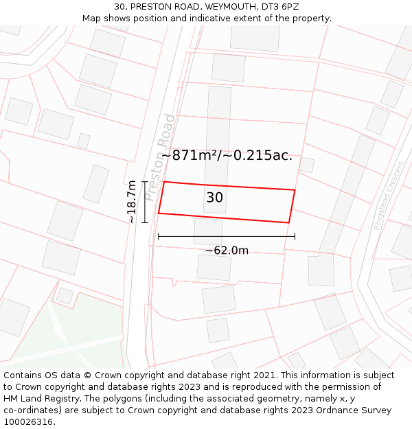 30, PRESTON ROAD, WEYMOUTH, DT3 6PZ: Plot and title map