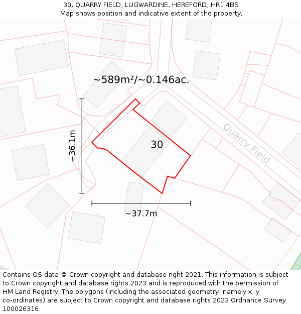 30, QUARRY FIELD, LUGWARDINE, HEREFORD, HR1 4BS: Plot and title map