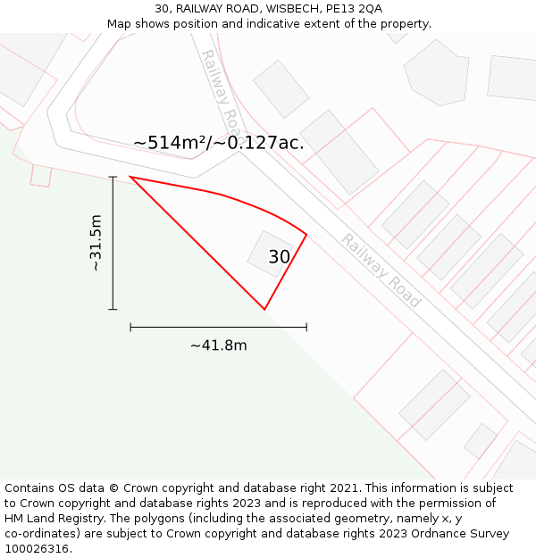 30, RAILWAY ROAD, WISBECH, PE13 2QA: Plot and title map