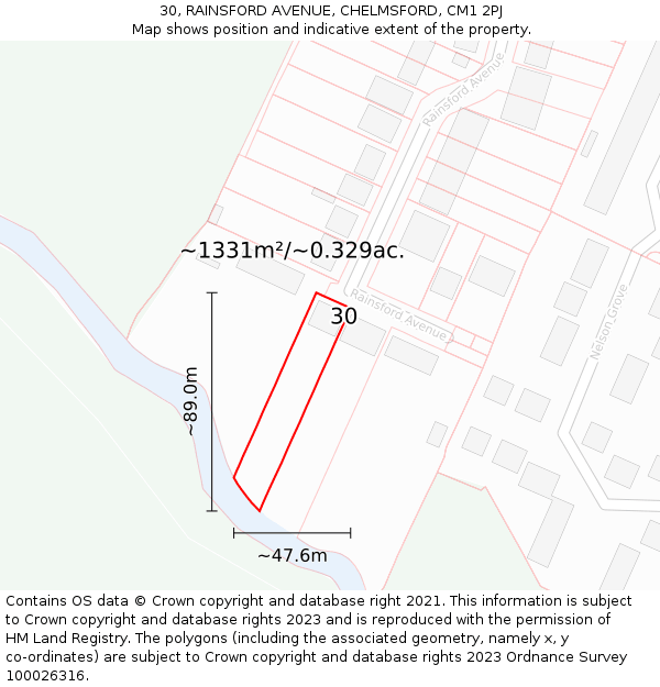 30, RAINSFORD AVENUE, CHELMSFORD, CM1 2PJ: Plot and title map