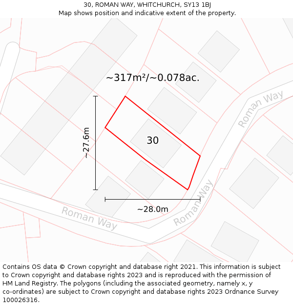 30, ROMAN WAY, WHITCHURCH, SY13 1BJ: Plot and title map