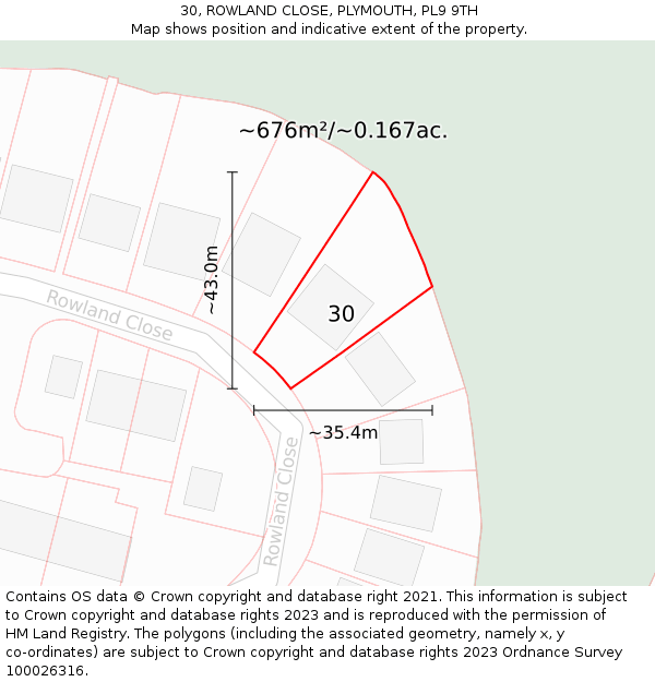 30, ROWLAND CLOSE, PLYMOUTH, PL9 9TH: Plot and title map