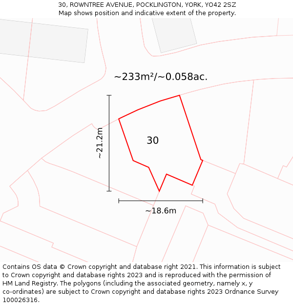 30, ROWNTREE AVENUE, POCKLINGTON, YORK, YO42 2SZ: Plot and title map