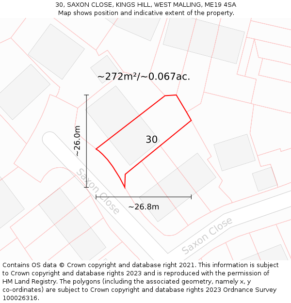 30, SAXON CLOSE, KINGS HILL, WEST MALLING, ME19 4SA: Plot and title map