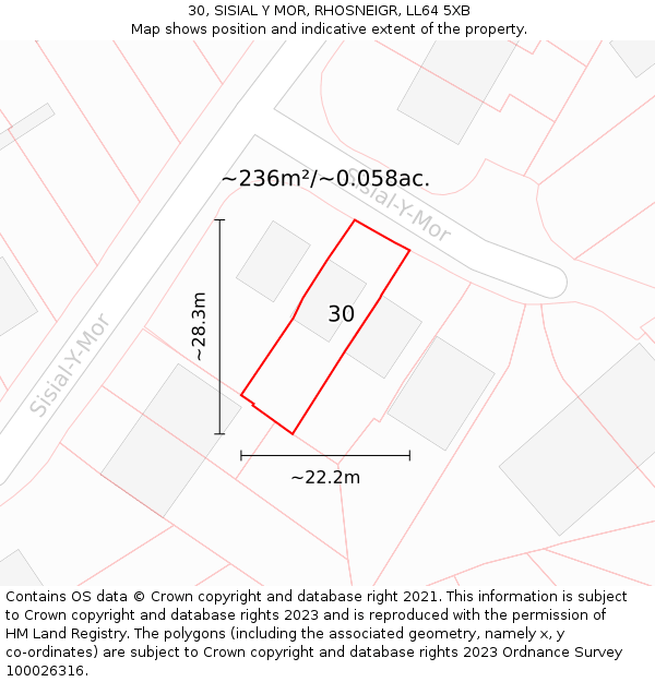 30, SISIAL Y MOR, RHOSNEIGR, LL64 5XB: Plot and title map