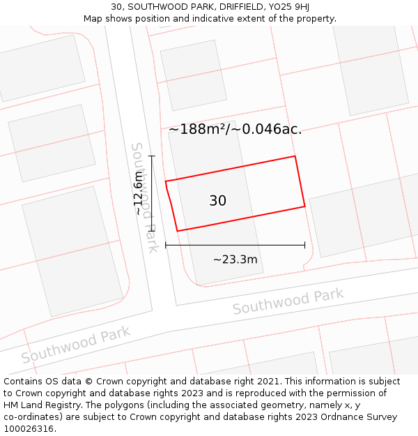 30, SOUTHWOOD PARK, DRIFFIELD, YO25 9HJ: Plot and title map