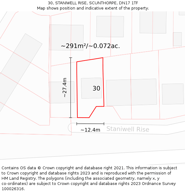 30, STANIWELL RISE, SCUNTHORPE, DN17 1TF: Plot and title map