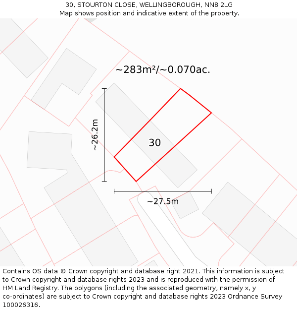 30, STOURTON CLOSE, WELLINGBOROUGH, NN8 2LG: Plot and title map