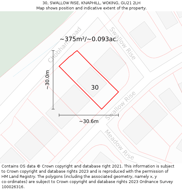 30, SWALLOW RISE, KNAPHILL, WOKING, GU21 2LH: Plot and title map