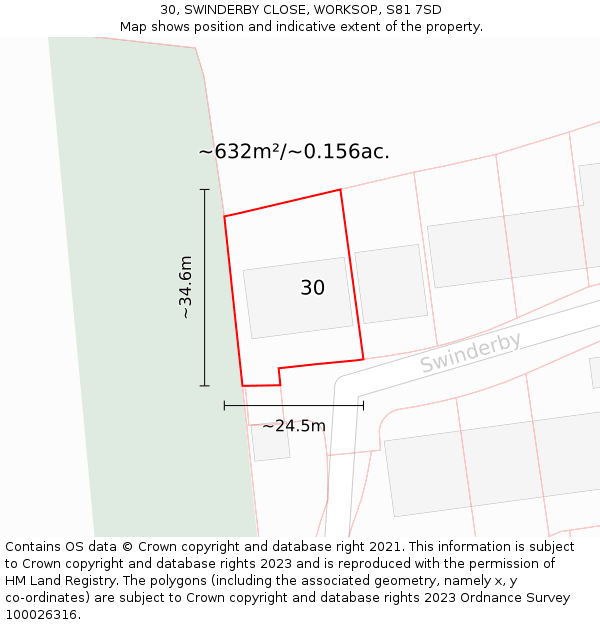 30, SWINDERBY CLOSE, WORKSOP, S81 7SD: Plot and title map