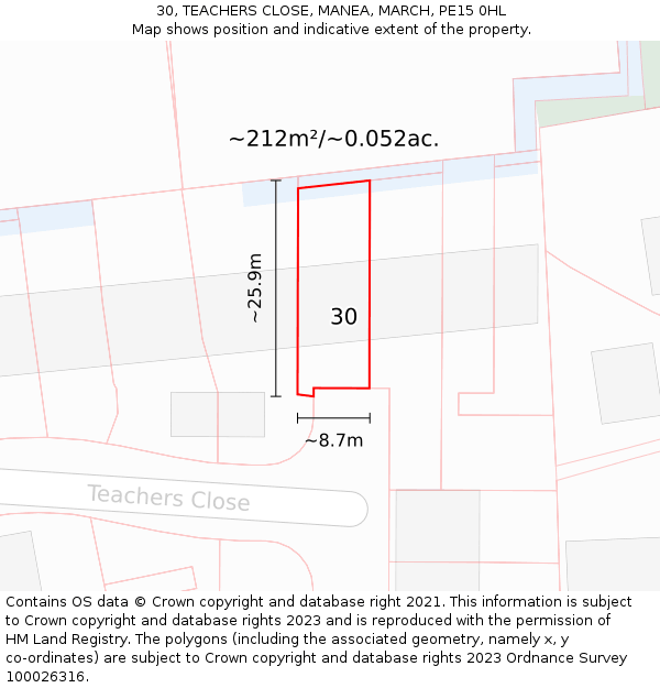 30, TEACHERS CLOSE, MANEA, MARCH, PE15 0HL: Plot and title map