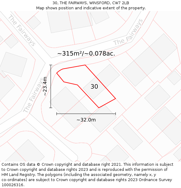 30, THE FAIRWAYS, WINSFORD, CW7 2LB: Plot and title map