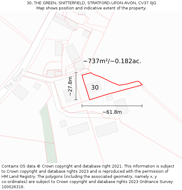 30, THE GREEN, SNITTERFIELD, STRATFORD-UPON-AVON, CV37 0JG: Plot and title map