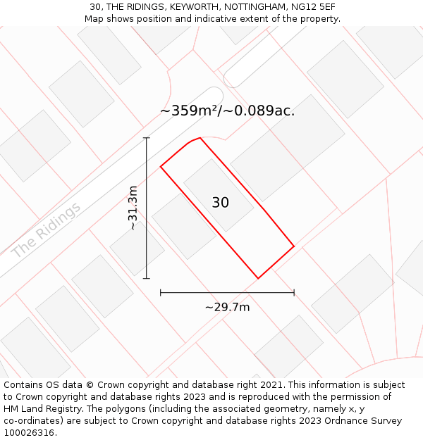 30, THE RIDINGS, KEYWORTH, NOTTINGHAM, NG12 5EF: Plot and title map